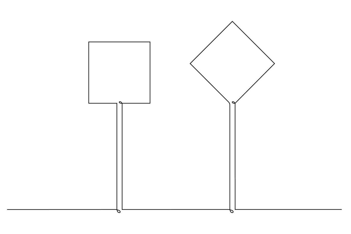 Single continuous line drawing template, set of road signs, Traffic signs on white background. Vector illustration.