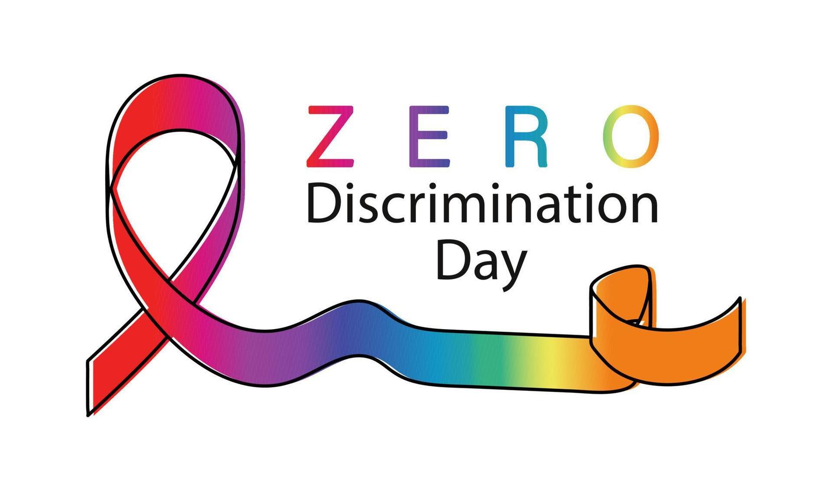 Zero Discrimination day poster with rainbow ribbon vector illustration