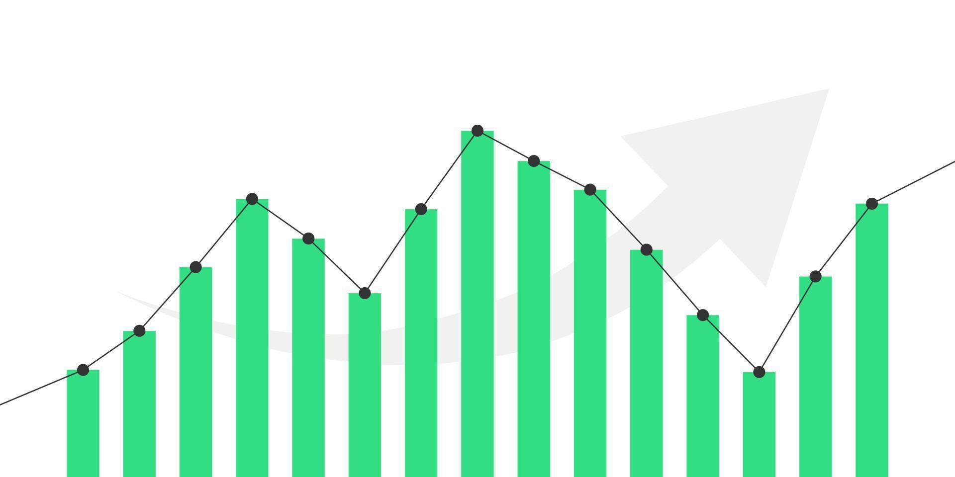 Gráfico gráfico de comercio de inversión en bolsa de crecimiento o caída en diseño de estilo plano. vector