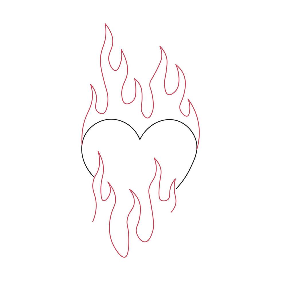 Outline burning heart icon. Heart silhouette with fire, blazing love pictogram vector
