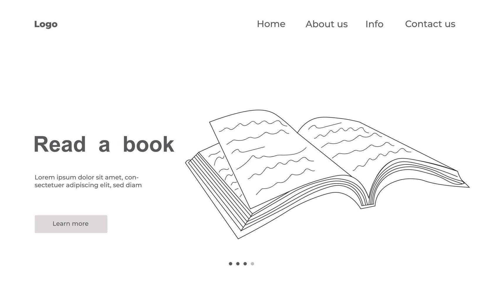 One line drawing open book with flying pages. illustration education supplies back to school theme for landing page website. vector
