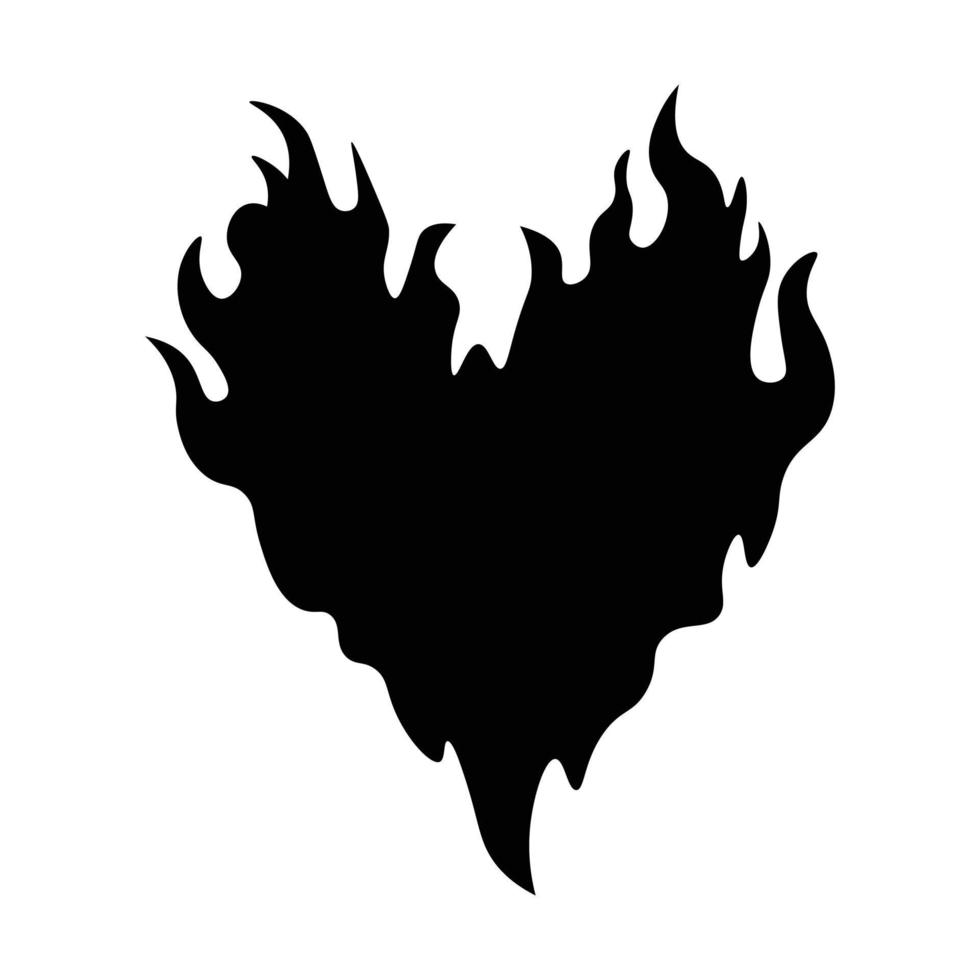 Outline burning heart icon. Heart silhouette with fire, blazing love pictogram vector