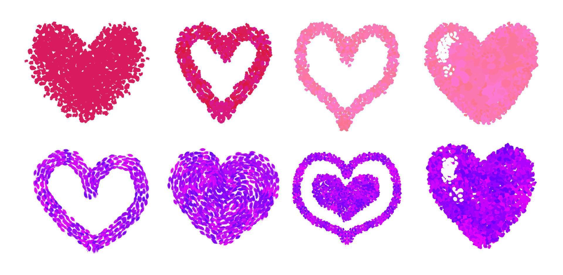 Set of hand-drawn colored hearts. Collection of vector hearts