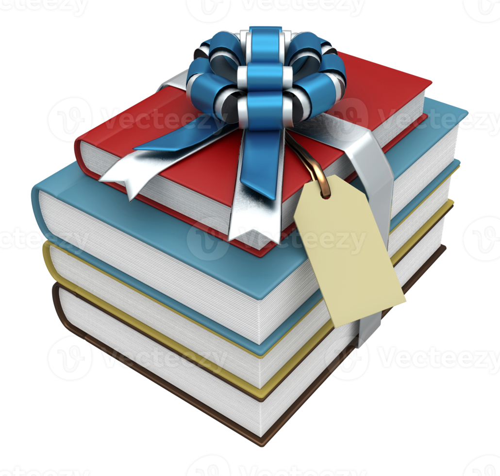 stack of gift books tied with ribbon and bow png