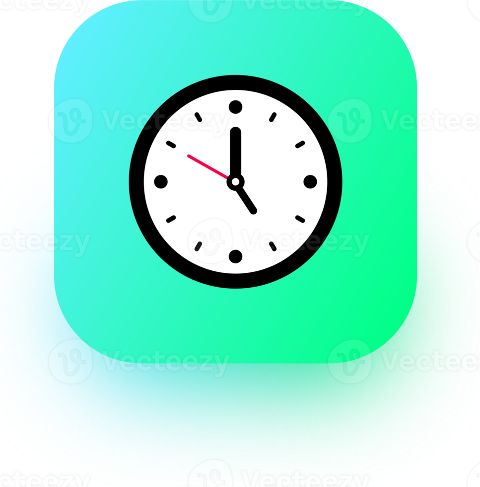 Clock icon in square gradient colors. Analog time signs illustration. png