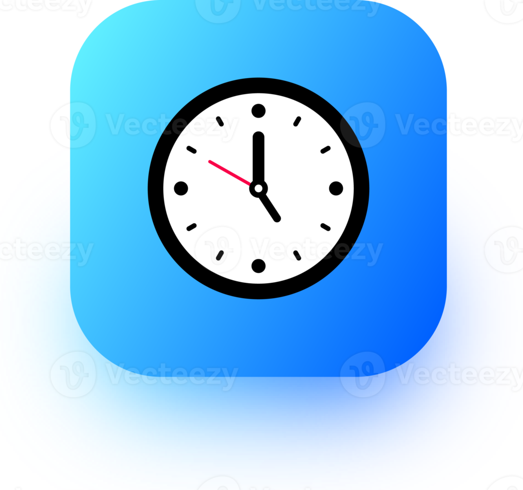 Clock icon in square gradient colors. Analog time signs illustration. png