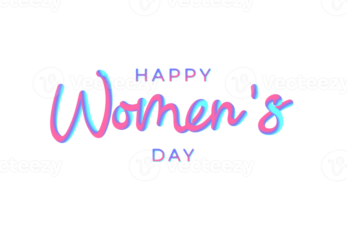 Happy Women's Day. 3d lettering on transparent bakground. Handwritten text. PNG