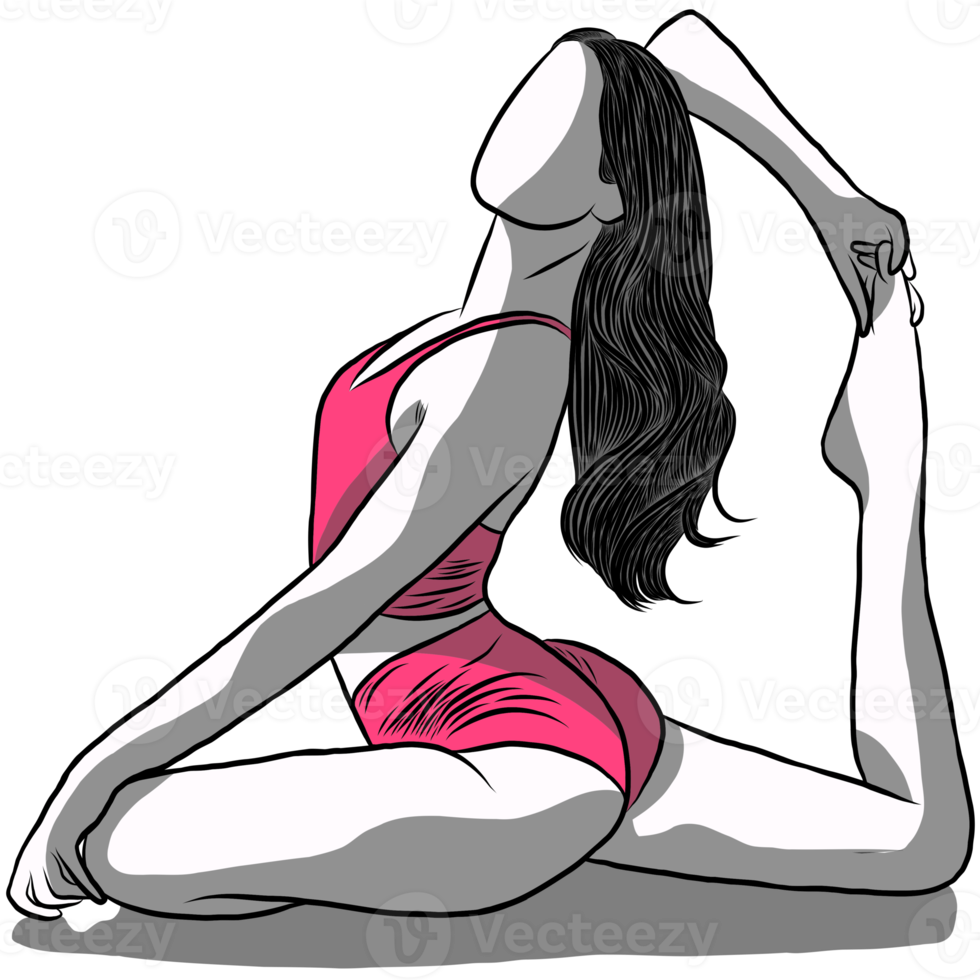 Hand drawn,Woman exercise in yoga png