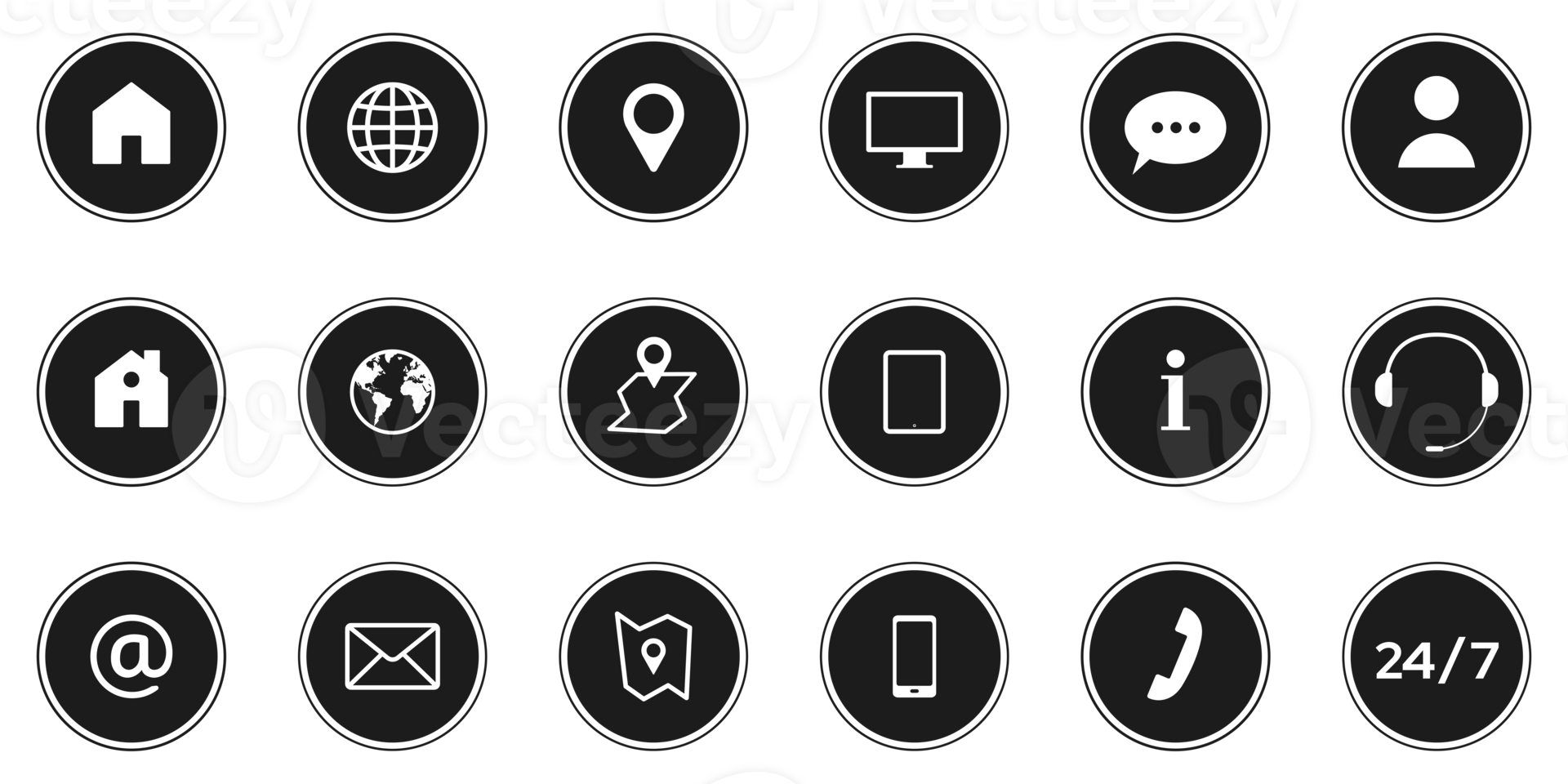 Business Contact us icon set. Flat design button style png