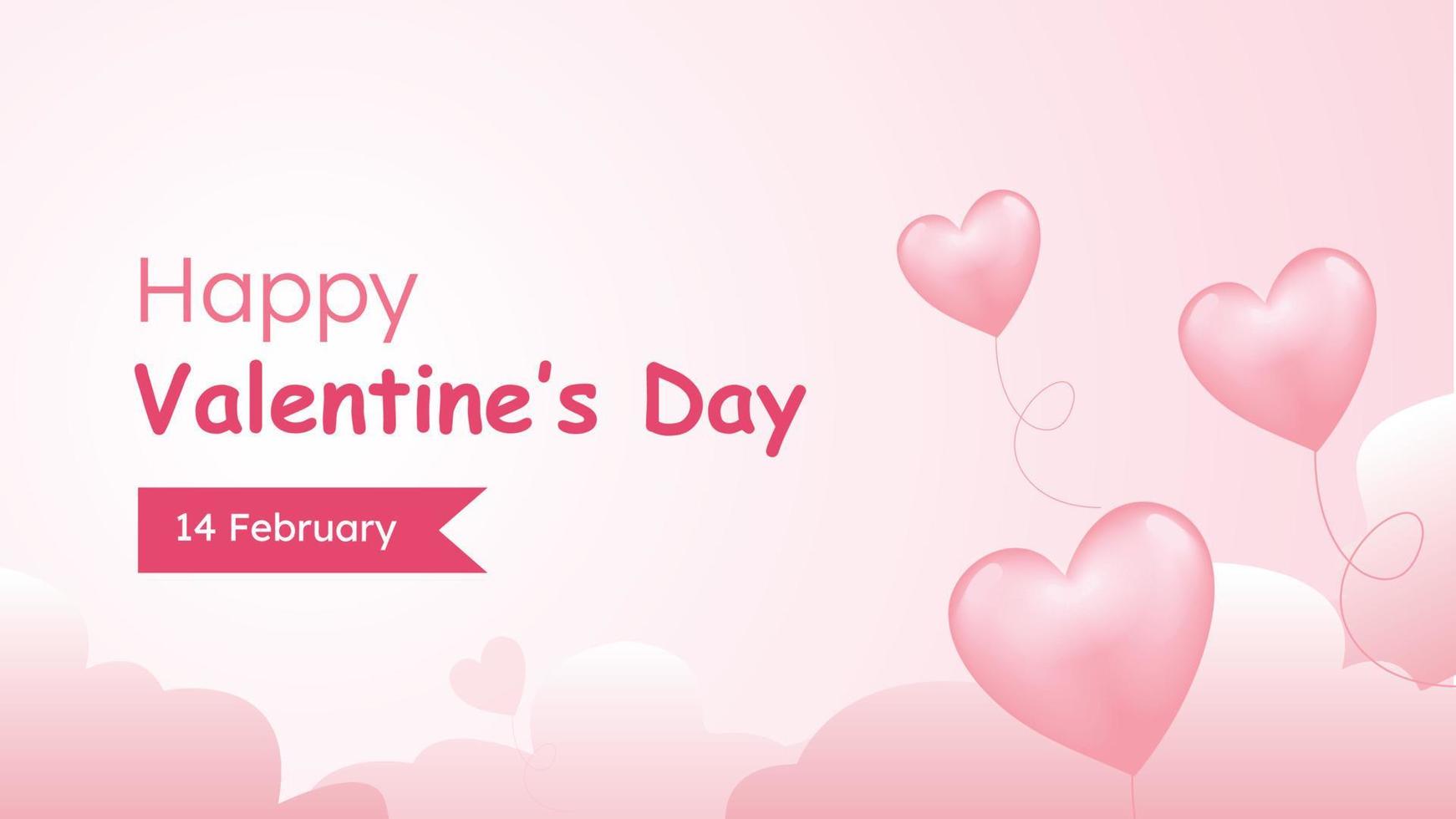 With this lovely card, you may celebrate love on Valentine's Day. It's the ideal approach to express love because it has a pink love heart balloon, fluffy clouds, and a passionate backdrop vector