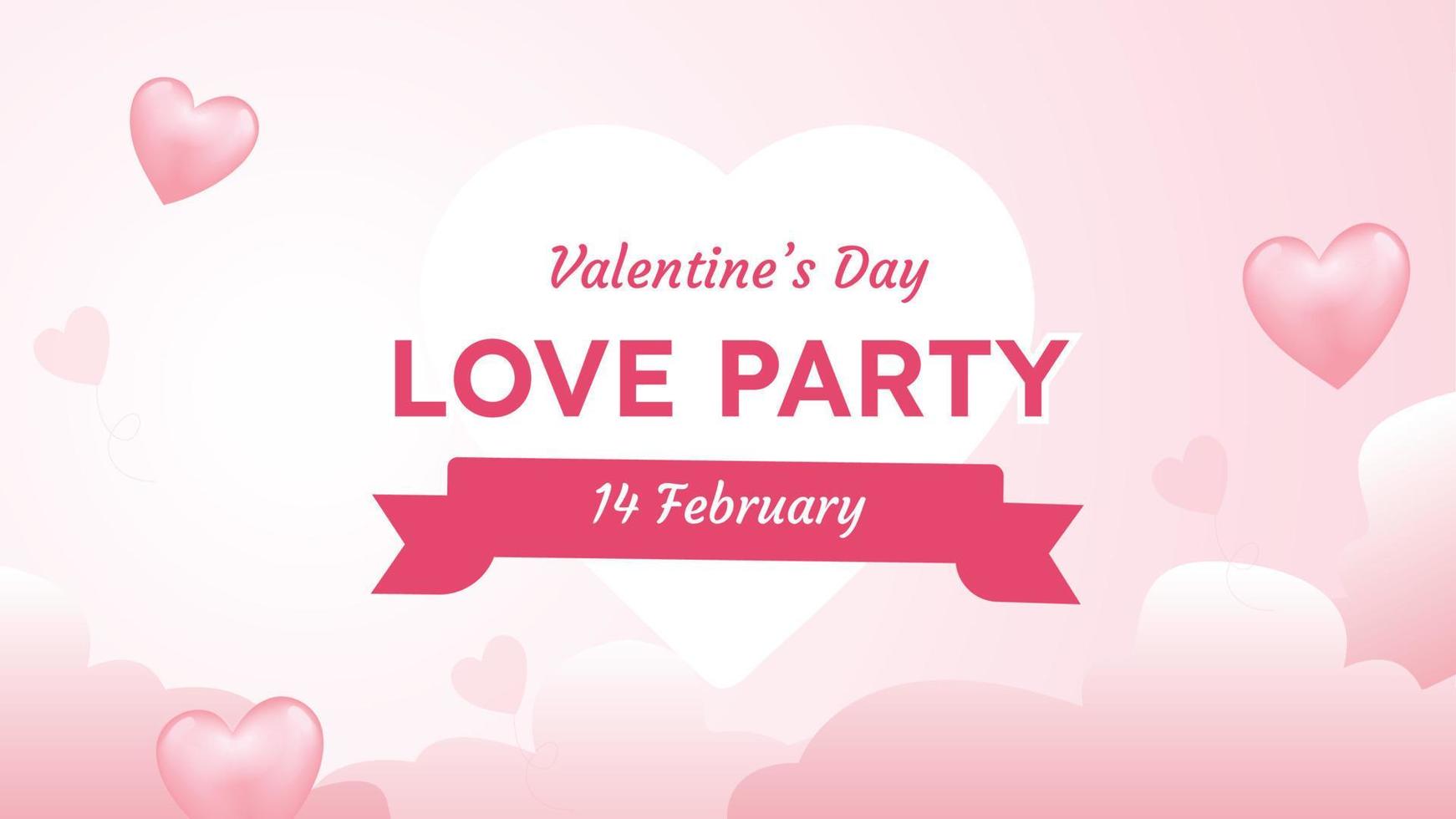 tarjeta de felicitación de fondo del día de san valentín para fiesta de amor con papel tapiz dulce de nube de corazón rosa simbólico de hermoso día romántico y tipografía vector