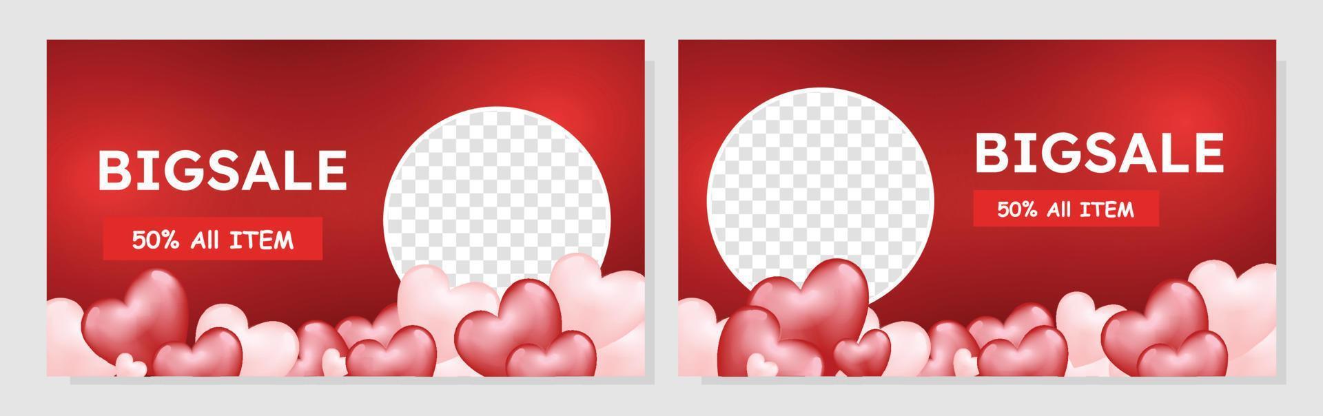 Valentine day background sale with romantic background color and spread of heart and love romantic symbolic discount promotions card or banner, offer, you can add a photo for your product banner vector