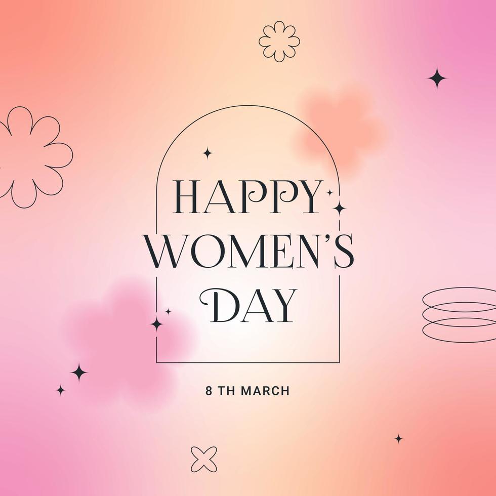 8 March. International Women's Day banner, greeting card. Trendy gradients, blurred shapes, typography, y2k. Social media stories templates. Vector illustration for mobile apps, banner design.
