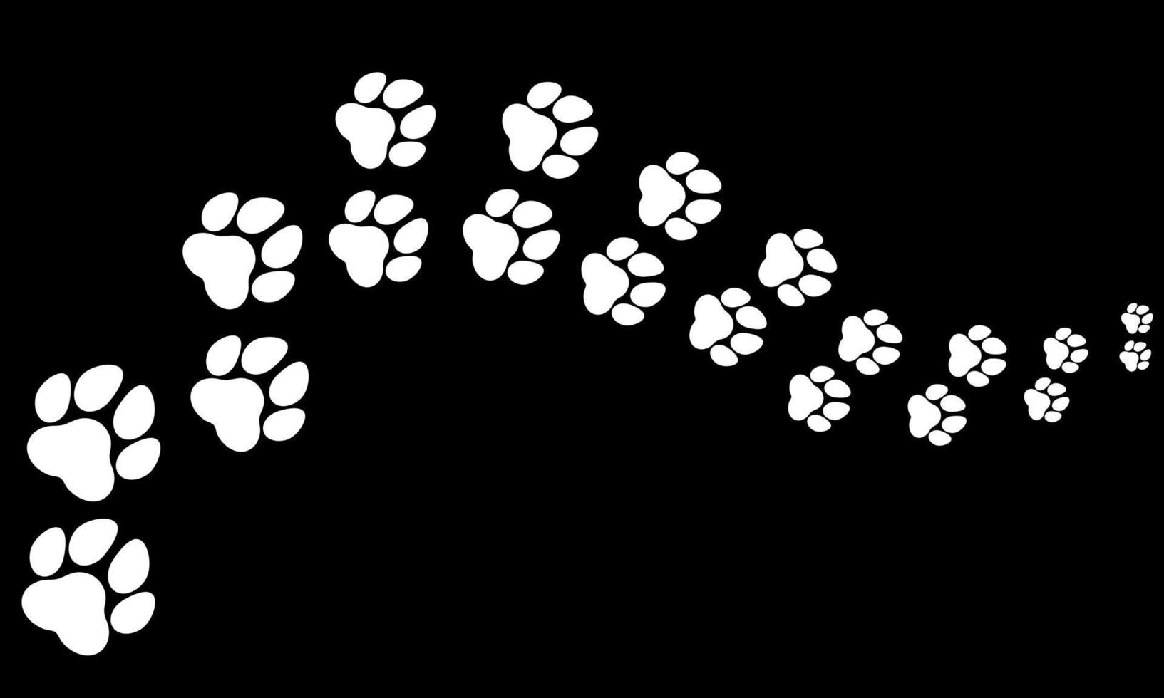 Dog paw prints trail on black background vector