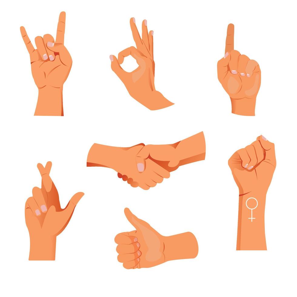 Gesturing hand set. Hand with counting gestures sign. Interactive communication set vector