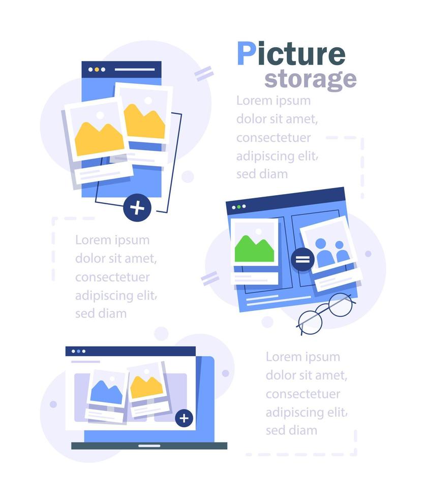 Photo image files and picture storage,Photo gallery picture on display monitor campaign for web website home homepage landing page template banner with modern flat style vector
