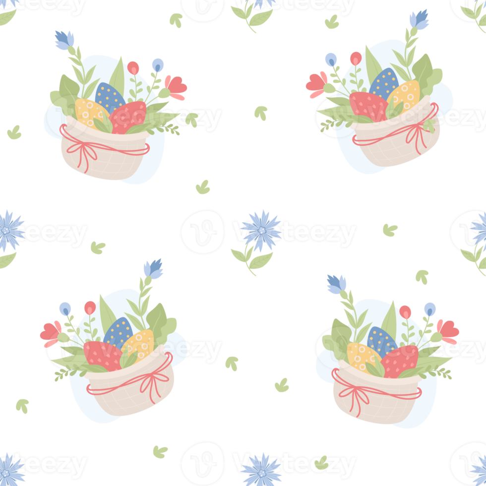 seamless pattern flowers and Easter basket png