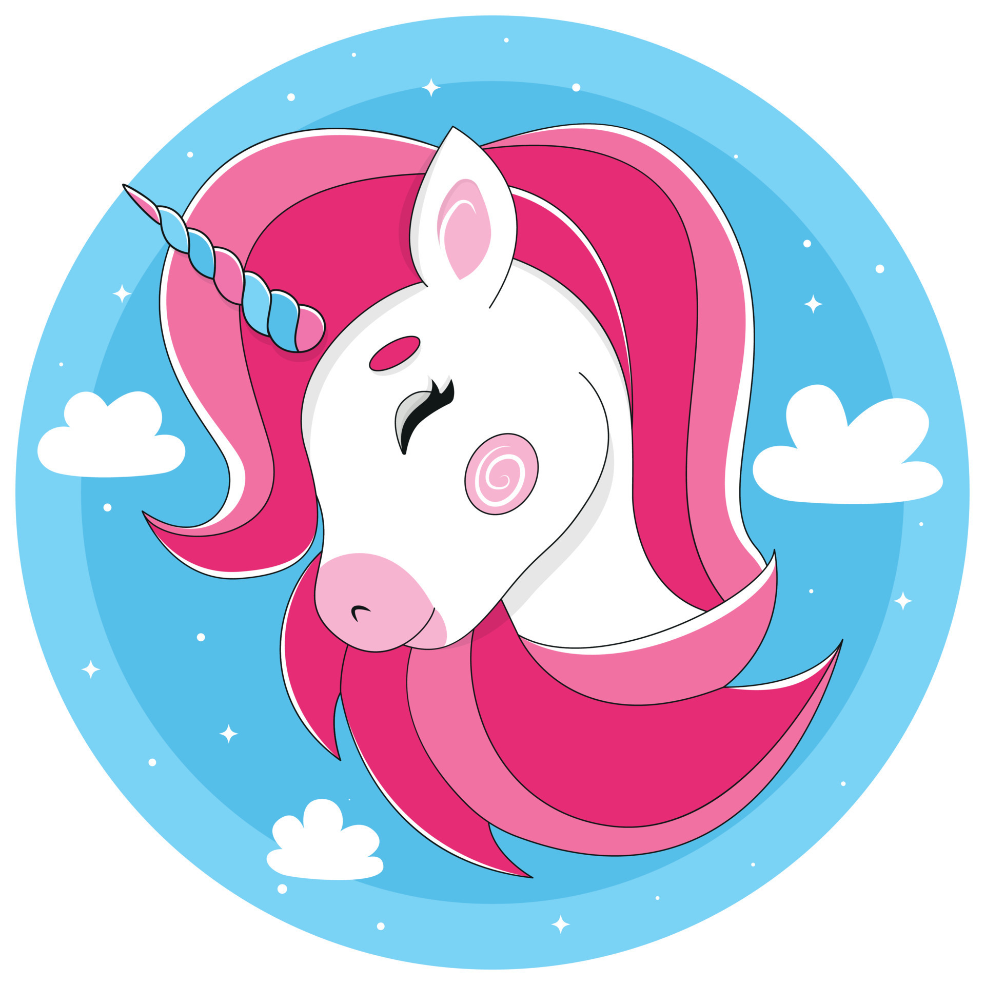 Pink unicorn with rainbow, cute unicorn on white background, unicorn