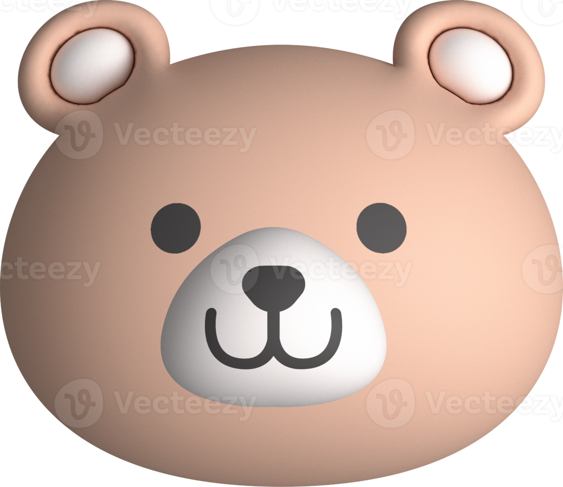 Bear face 3D, animal face cute emojis, stickers, emoticons. png