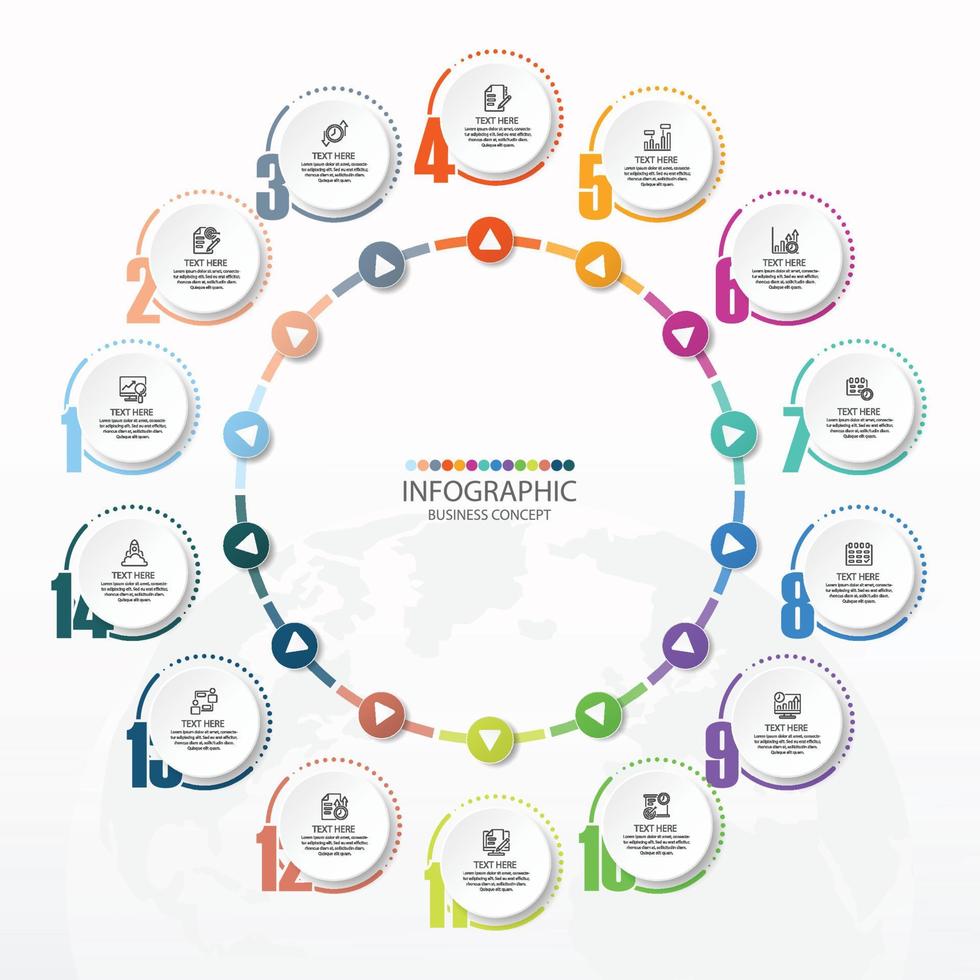 Infographic with 14 steps, process or options. vector