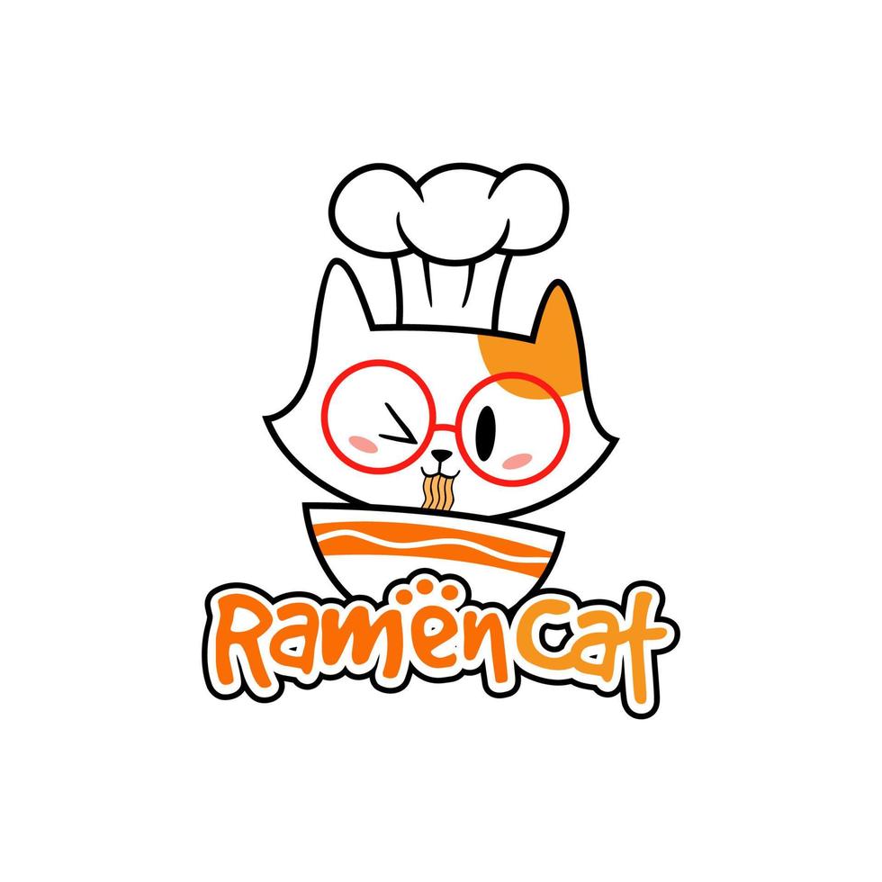 Cute Ramen Cat logo mascot with chef hat vector