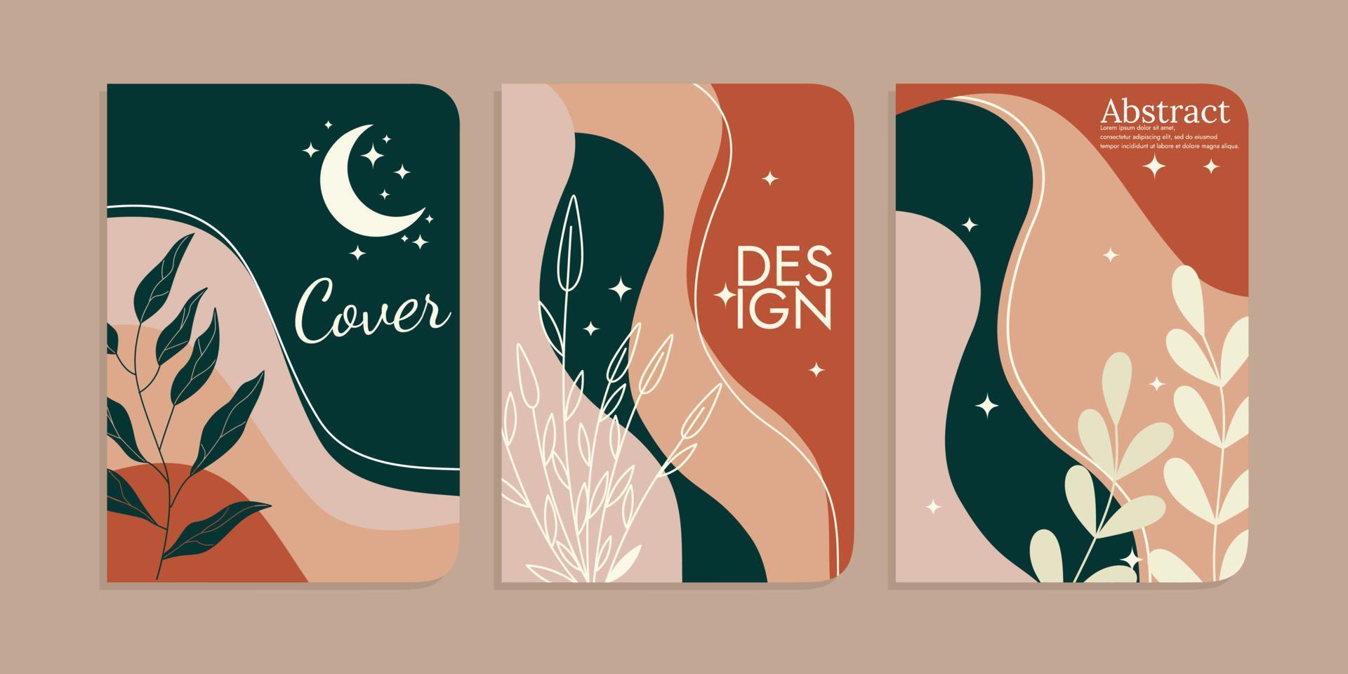 set of book cover designs with hand drawn floral decorations. aesthetic boho background. A4 size For notebooks, planners, brochures, books, catalogs vector