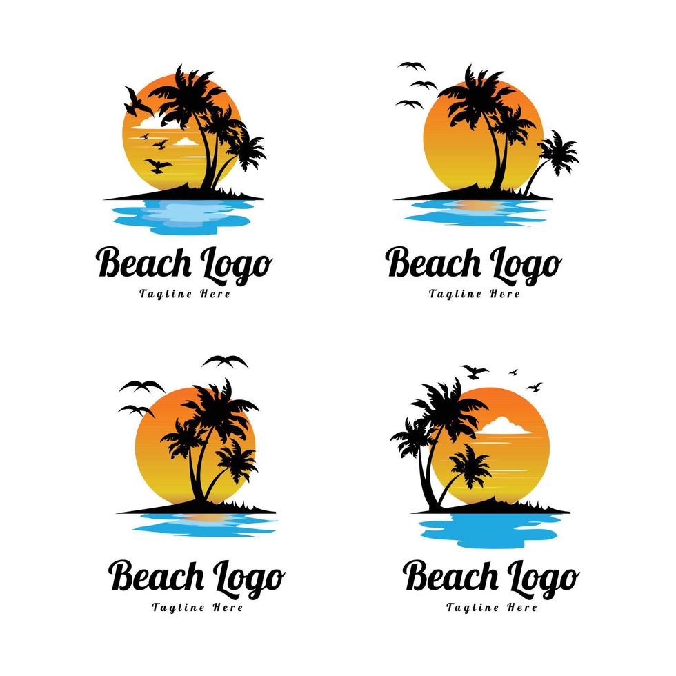 conjunto de logotipos de playa diferentes de naturaleza de alta calidad, naturaleza, playa, verano vector
