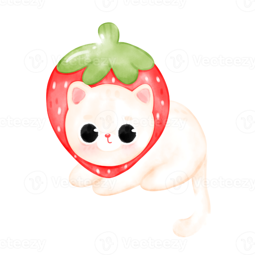 cute Strawberry cat kitty watercolor illustration 18930296 PNG