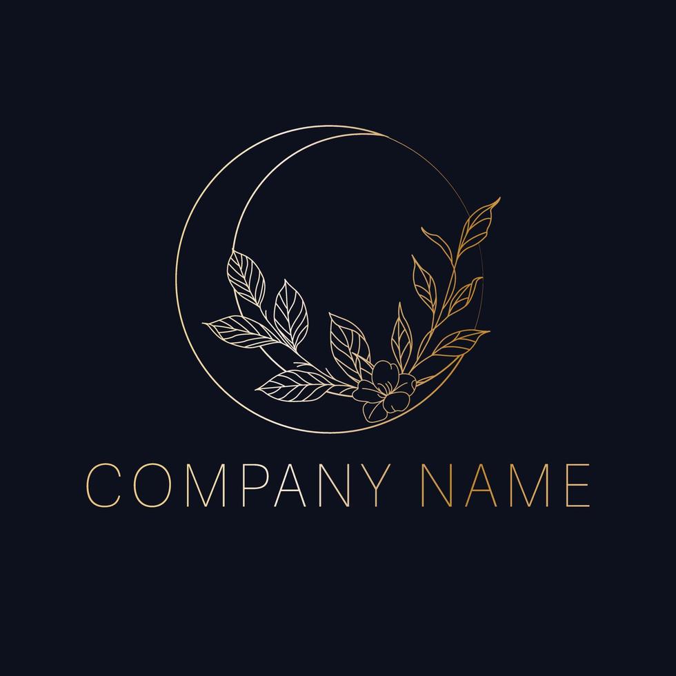 Moon logo design. Crescent and flower with leaves logotype. vector
