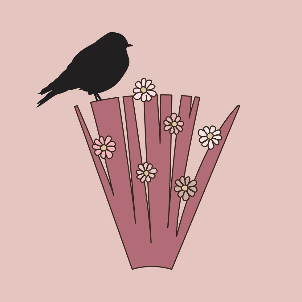 ilustración de libros, flores y pájaros vector