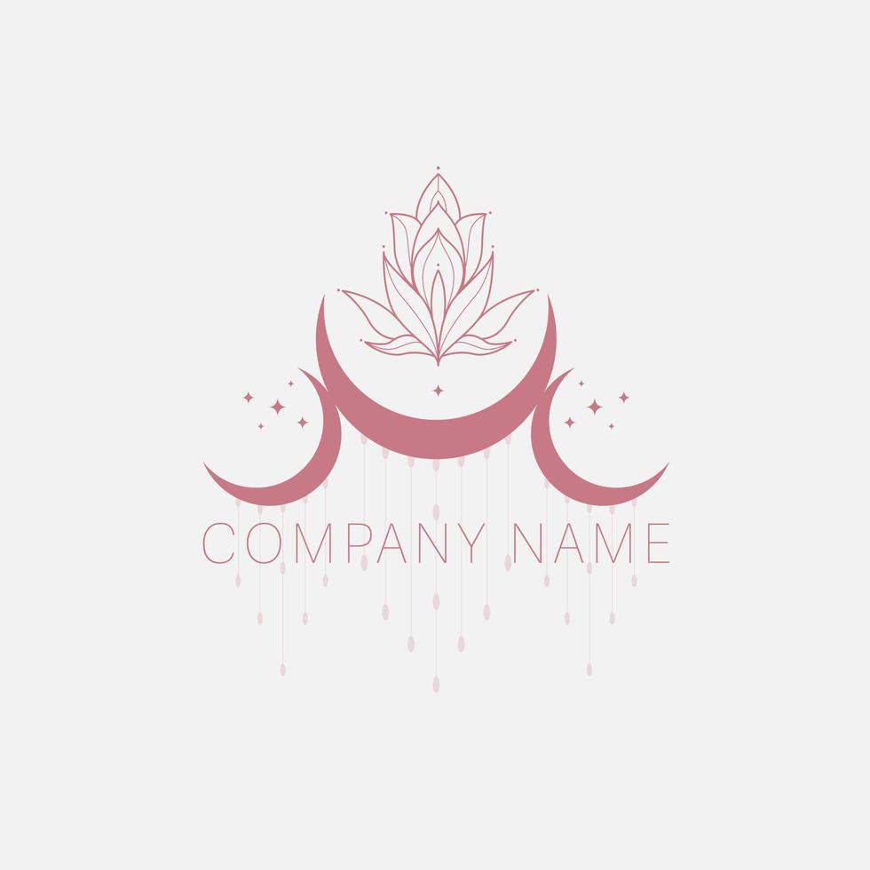 Lotus and crescents logo design. Esoteric logotype vector