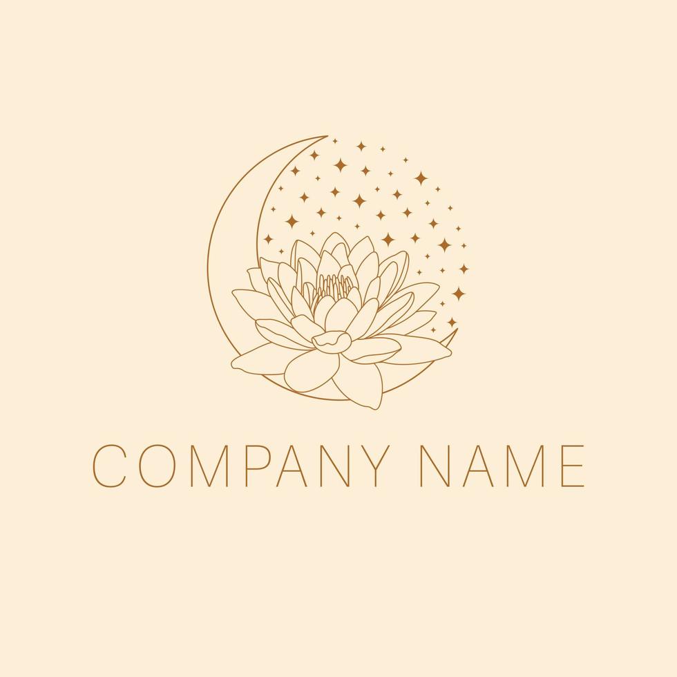 Lotus flower and crescent logo design. Bohemian moon and lotus logotype. vector