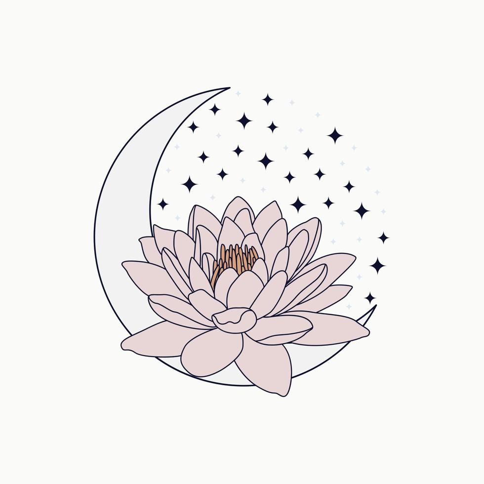 Lotus and crescent isolated object vector