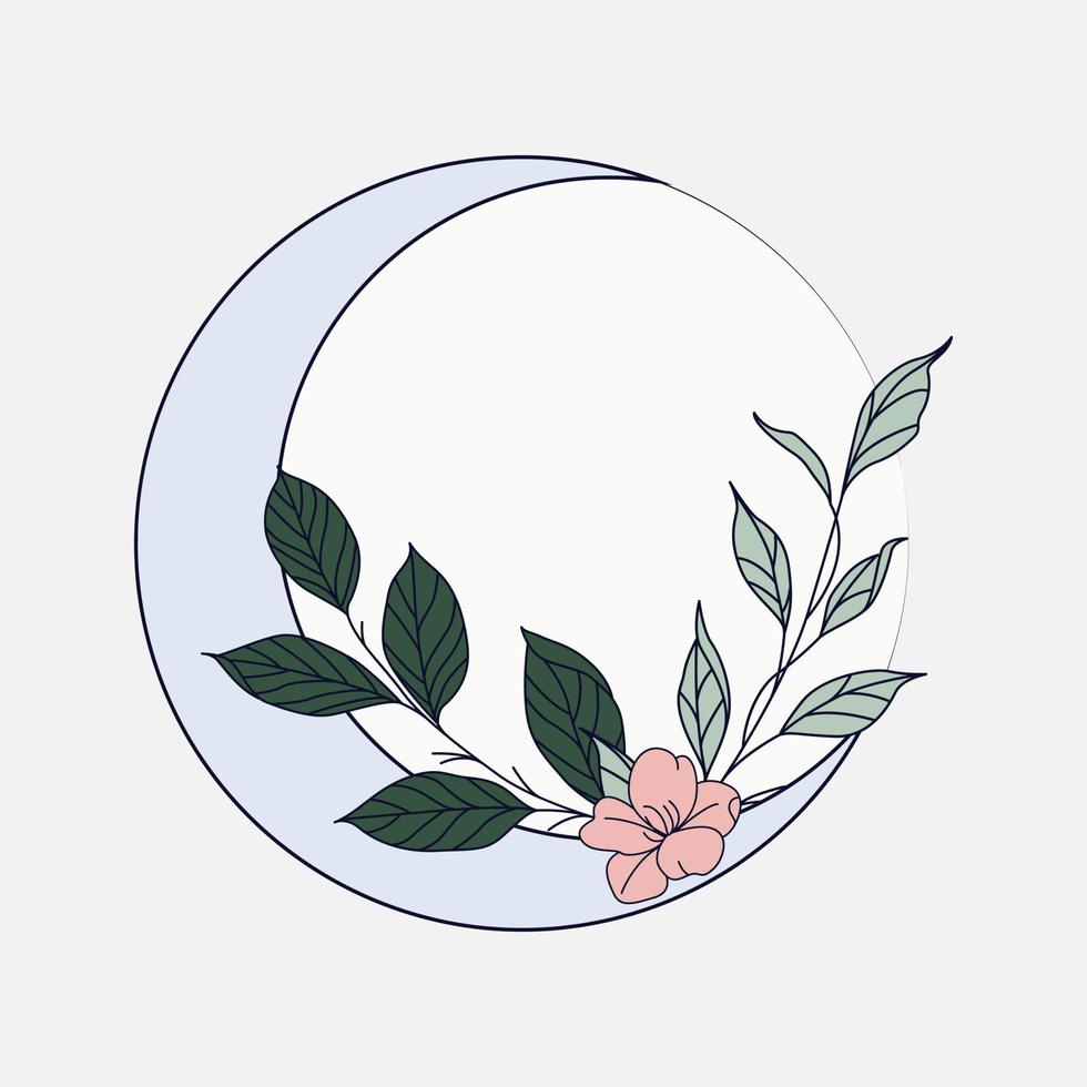 Crescent, flower and branch isolated object vector