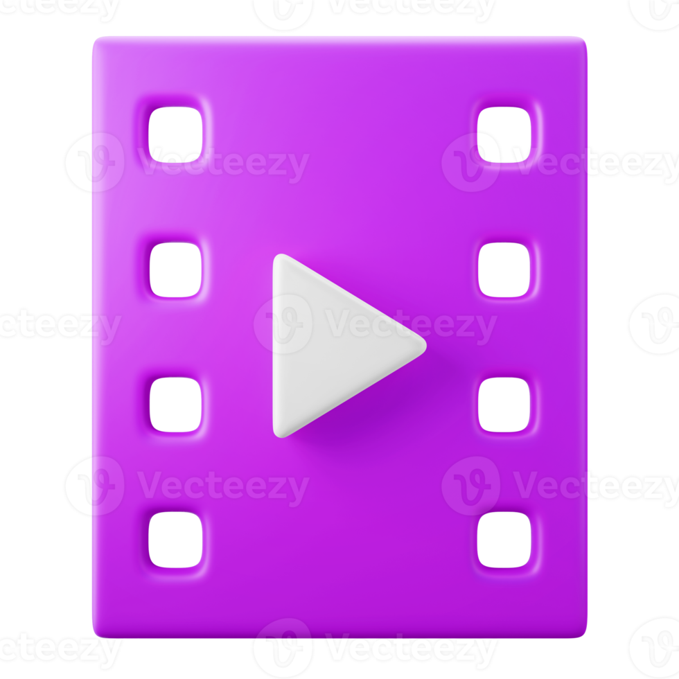 purple color video clip media player symbol user interface theme 3d icon render illustration isolated png