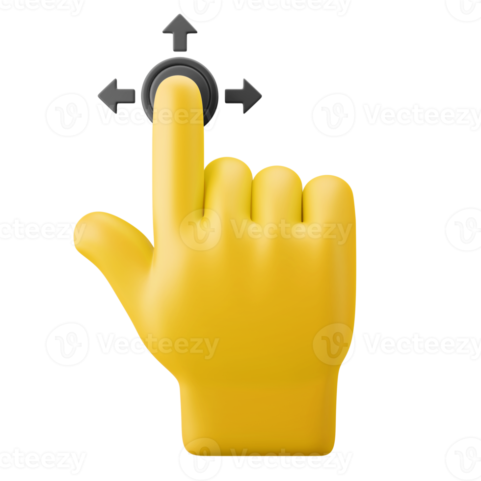 simple cartoon yellow hand gesture emoji swipe drag gesture user interface 3d icon illustration render isolated png