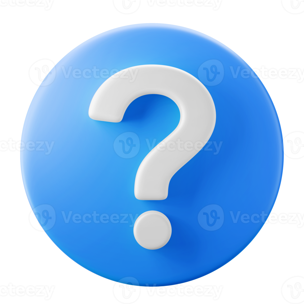 ponto de interrogação branco no tema de interface de usuário de forma de círculo brilhante azul 3d ilustração de renderização isolada png