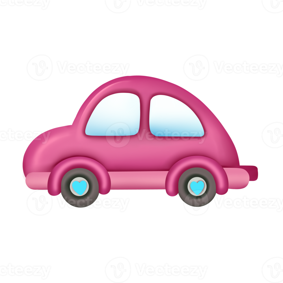 Pink car with hearts on wheels png
