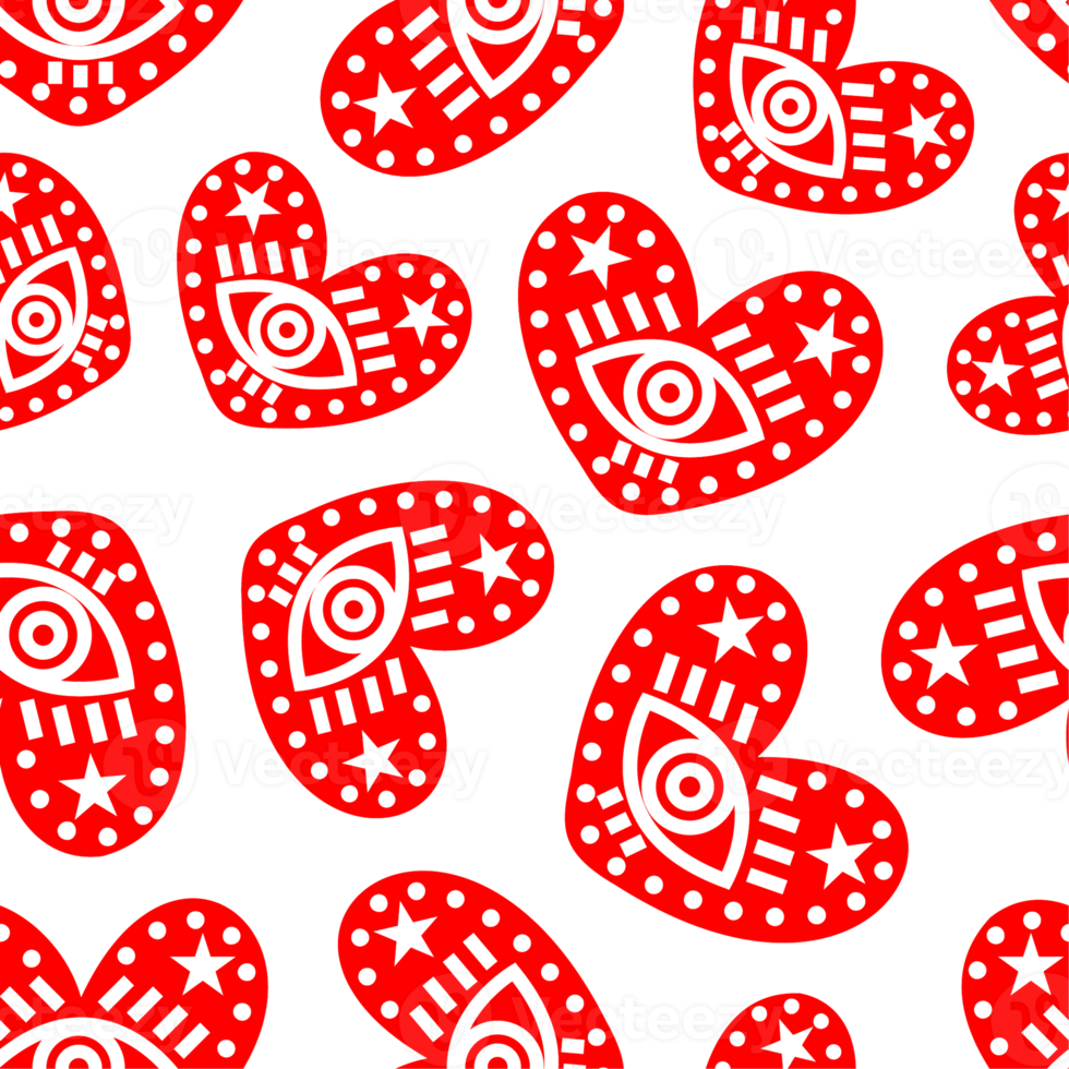 Seamless heart pattern decorated with an eye png