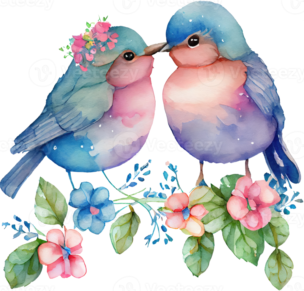 Sweet Couple Lovebirds Watercolor png