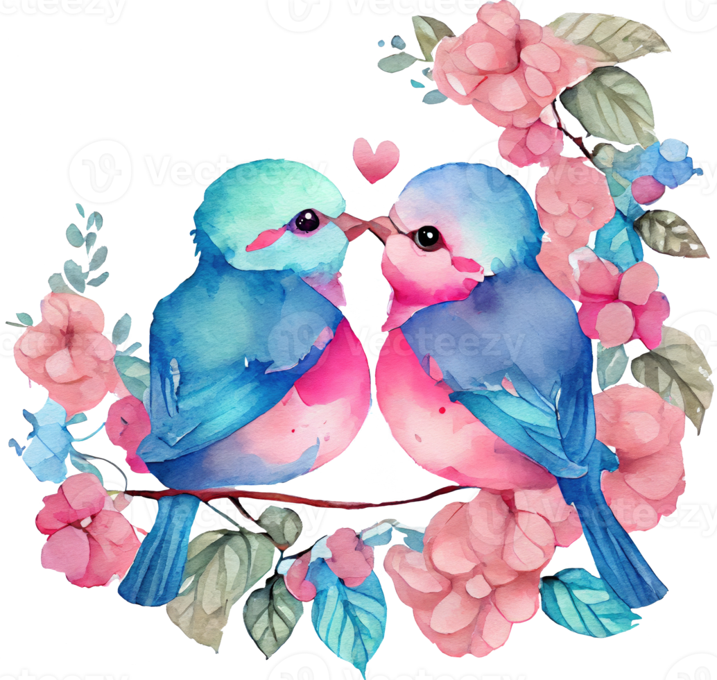 Sweet Couple Lovebirds Watercolor png