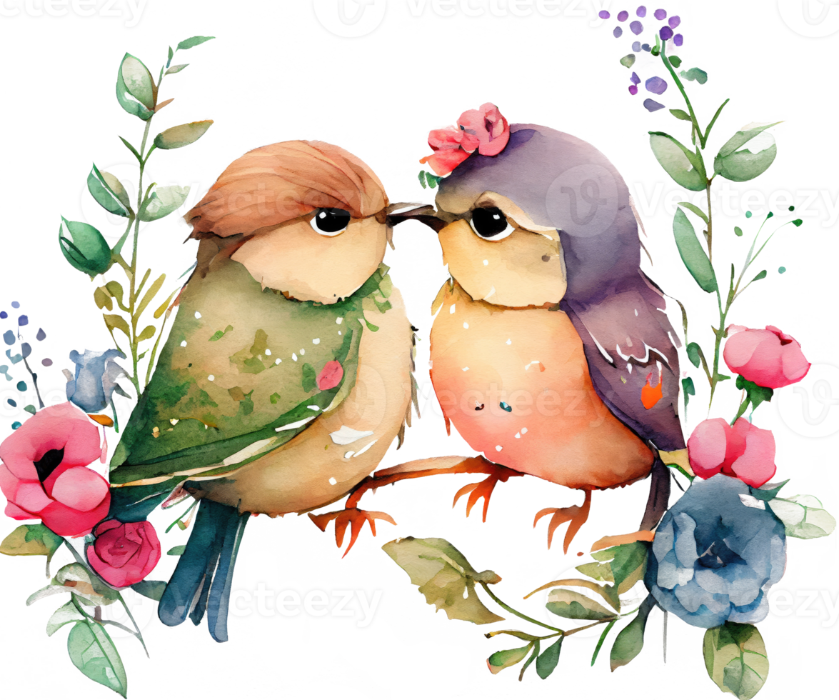 Sweet Couple Lovebirds Watercolor png