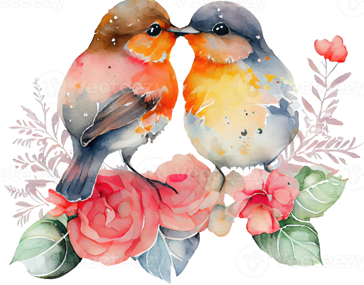 Sweet Couple Lovebirds Watercolor png