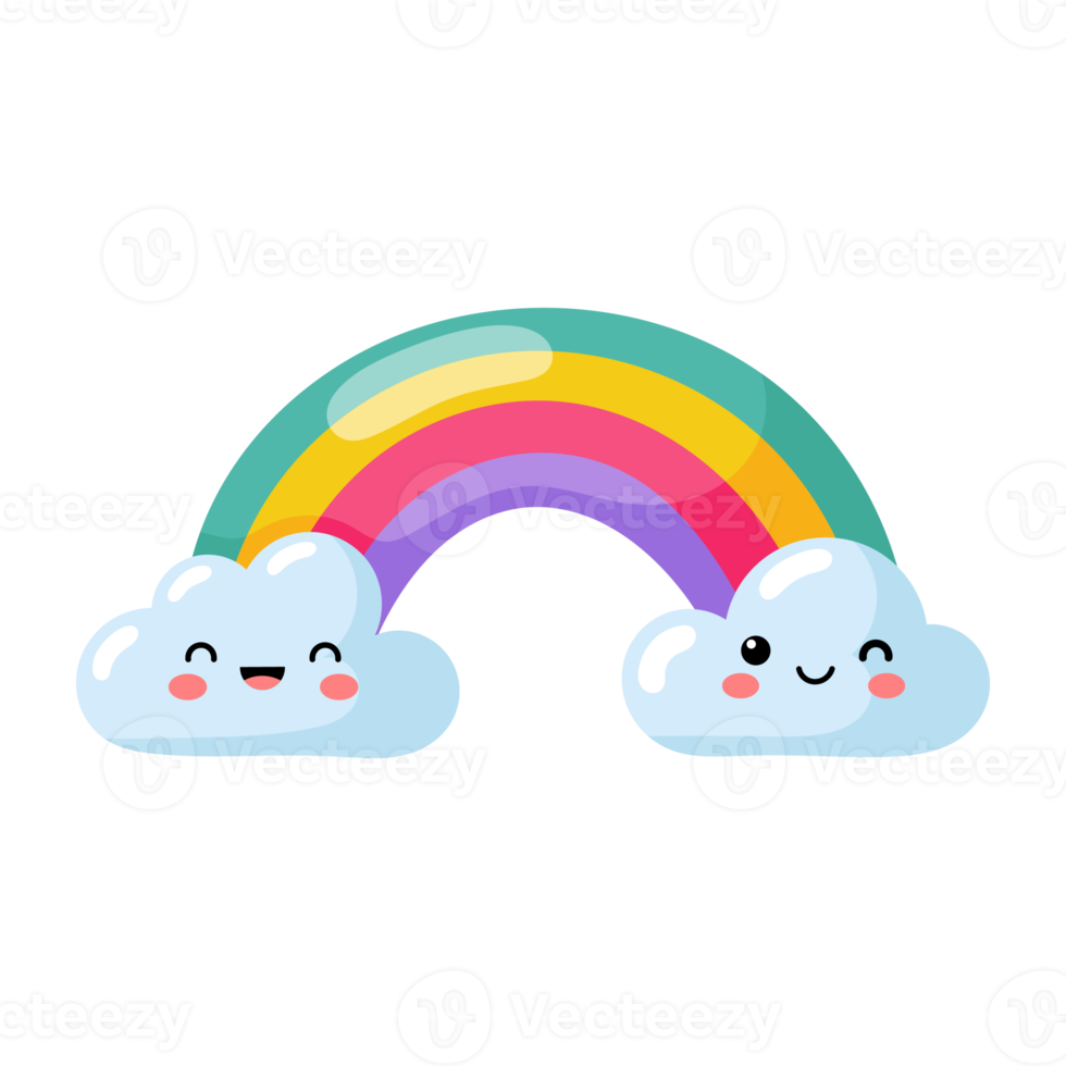 Rainbow with clouds cartoon icon. png