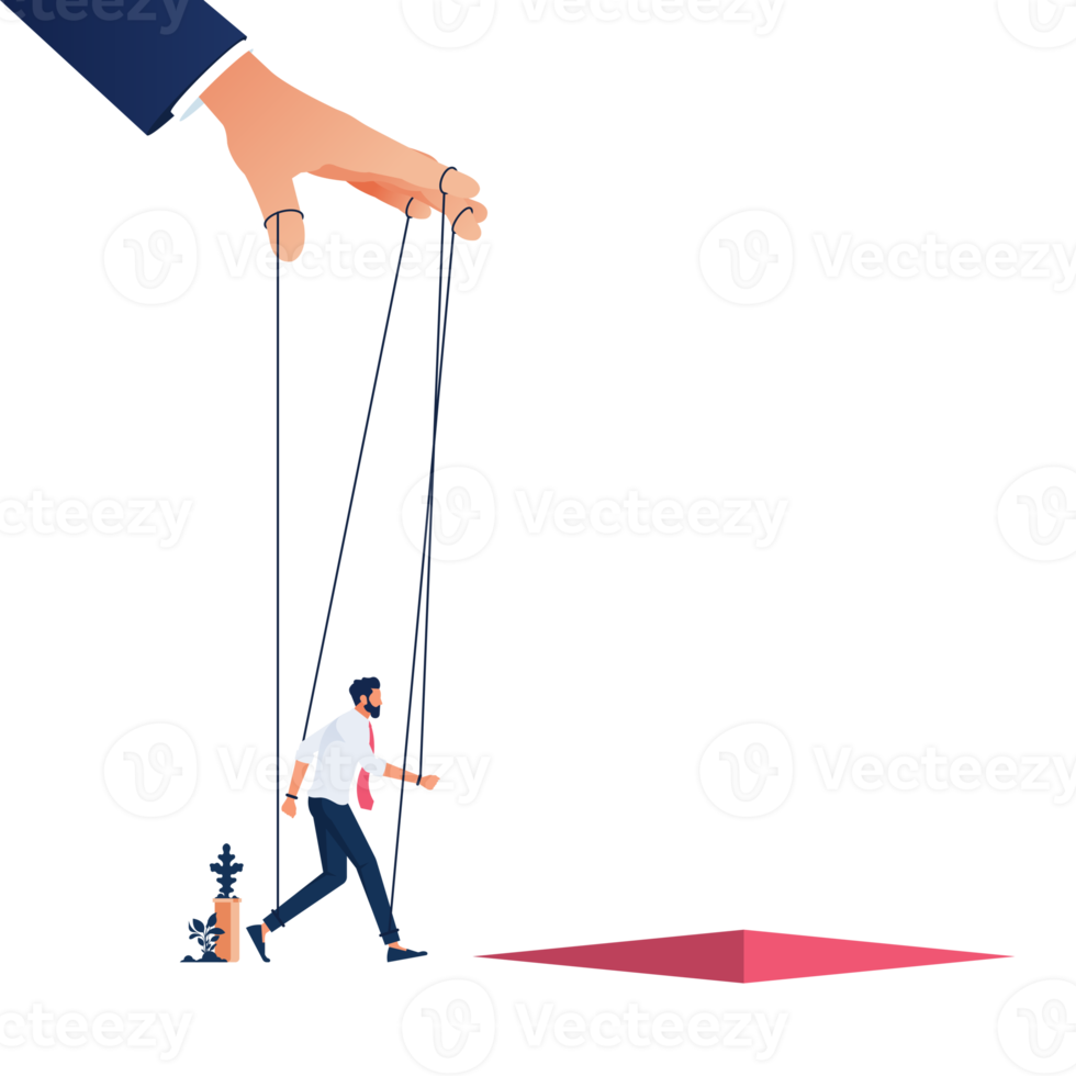 Businessman controlled as puppet on strings concept png