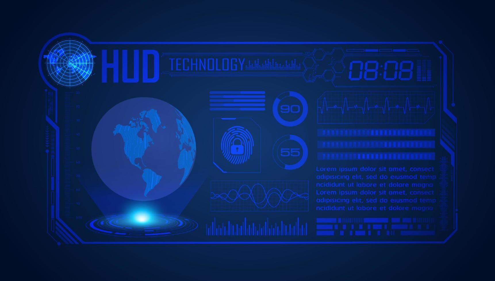 Blue Modern HUD Technology Screen Background with globe vector