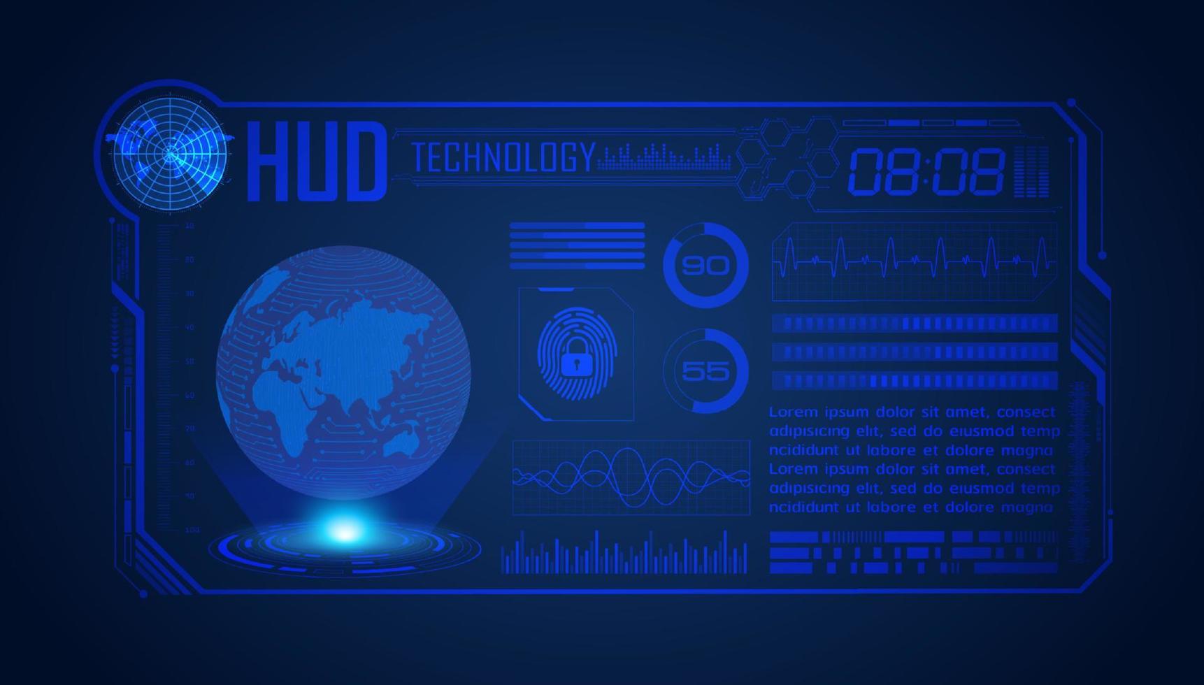 Blue Modern HUD Technology Screen Background with globe vector