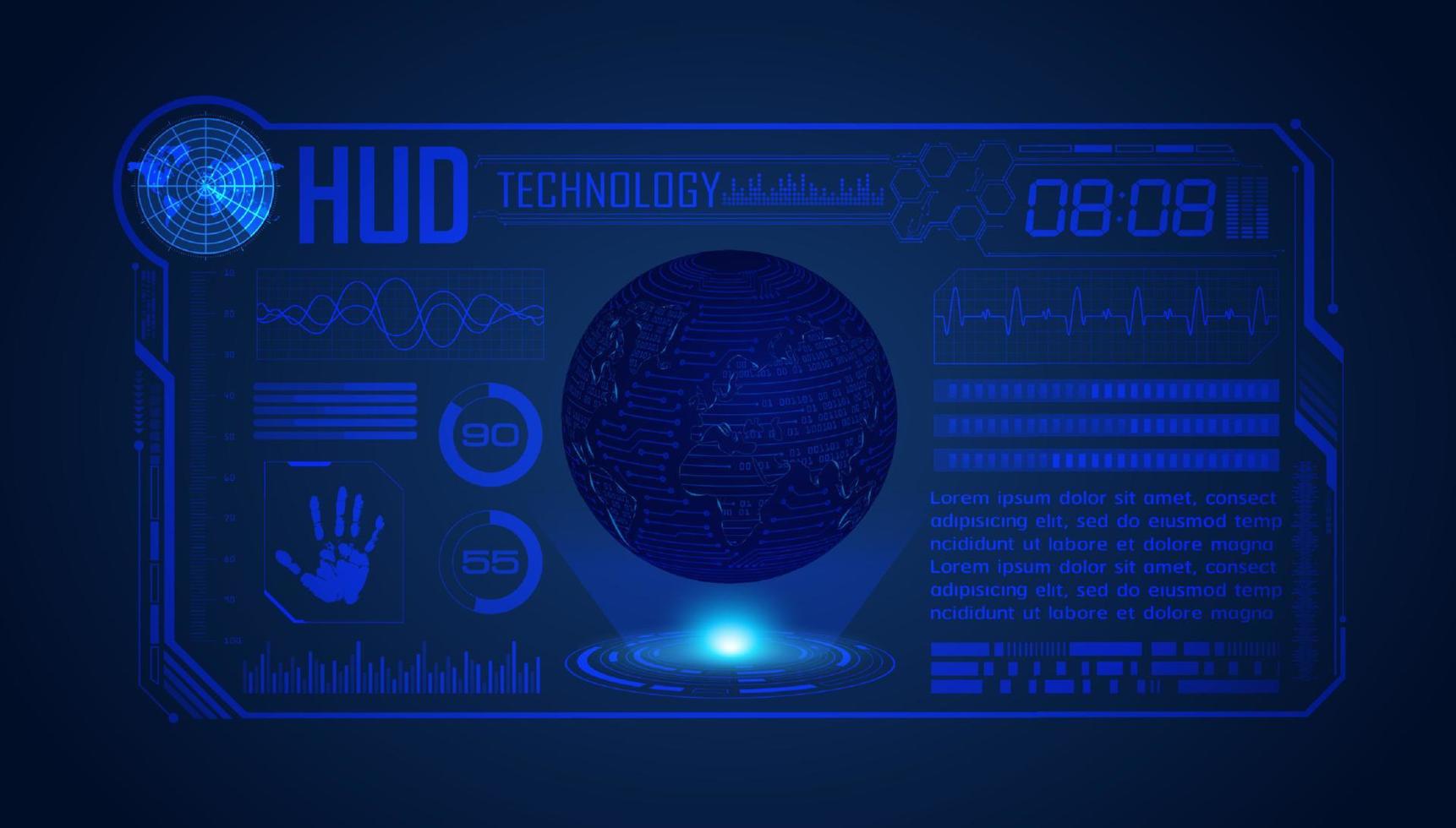 Blue Modern HUD Technology Screen Background with globe vector