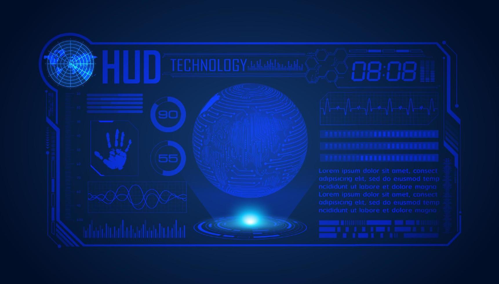 Blue Modern HUD Technology Screen Background with globe vector