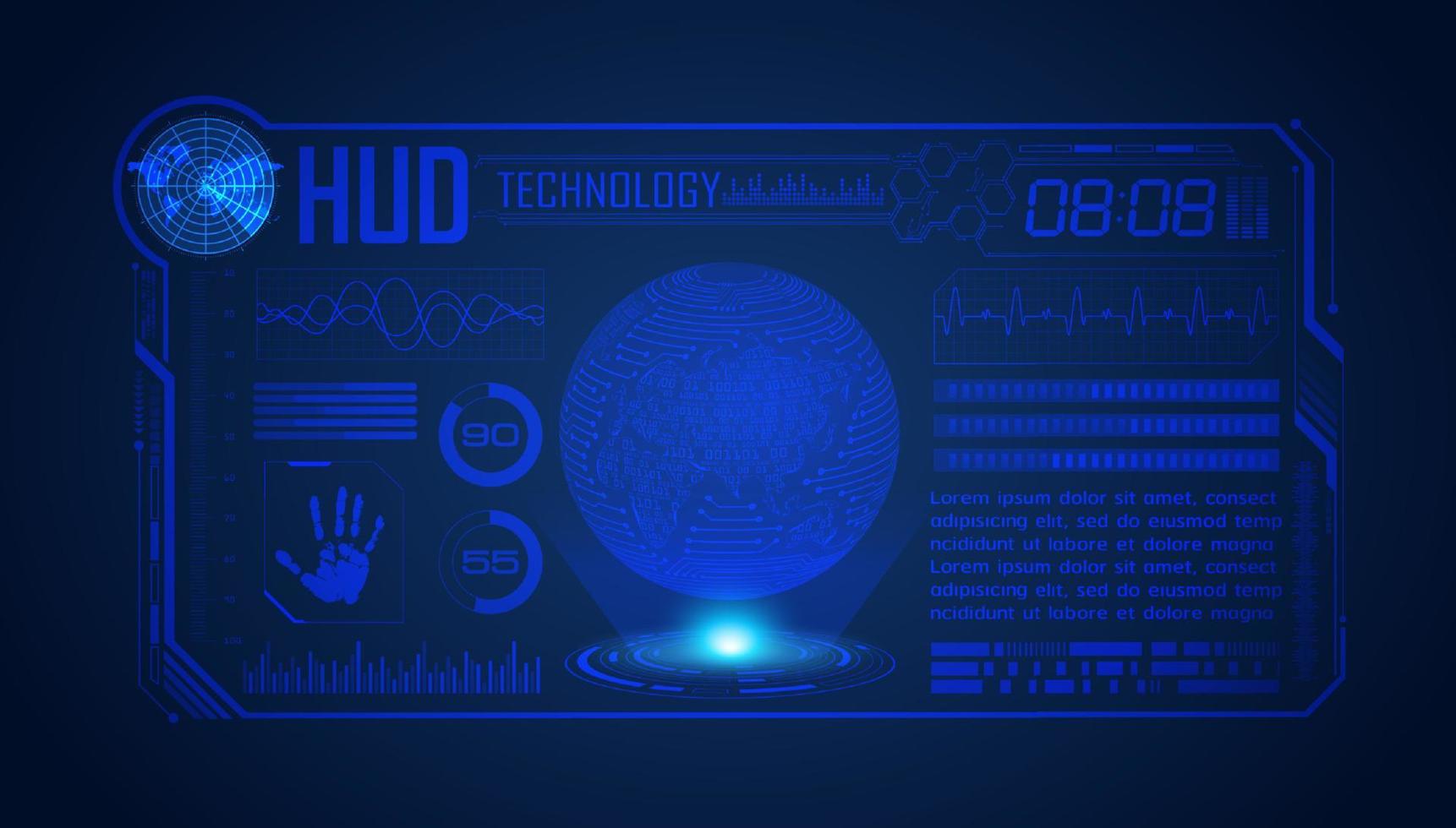 Blue Modern HUD Technology Screen Background with globe vector